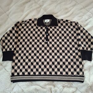 Tuckernuck Women’s NWT Black Tan Knit Geometric Clayton Polo Sweater Sz XS/S